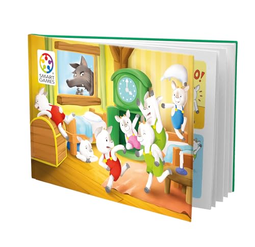 SmartGames Hide and Goat Seek — Shape-Matching Logic Puzzle with Storybook | Help 7 Goats Outsmart the Wolf | 48 Challenges | Ages 3–7