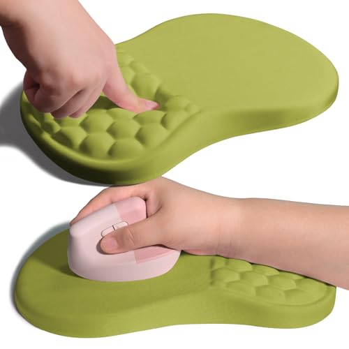 Ergonomic Joint Wrist Support Mouse Pad with Memory Foam Cushion Massage Bump, Carpal Tunnel Pain Relief Mousepad Slope Design for Wrist Rest, 11.8x7.9 in, Khaki Green - color: Khaki Green