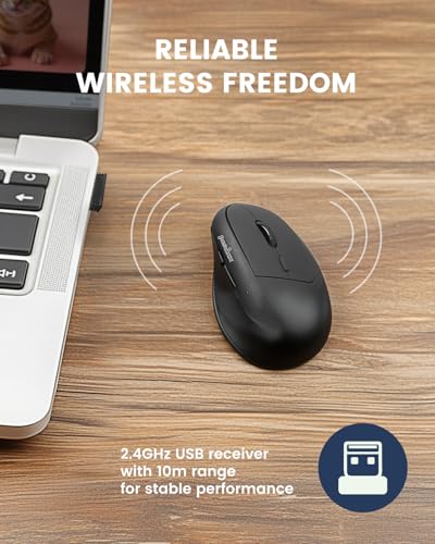 Perixx PERIMICE-608II Wireless Vertical Mouse, 2.4GHz, 6 Buttons, Adjustable DPI 800/1200/1600/2400, Right-Handed Design, USB Receiver, Black - style: Wireless
