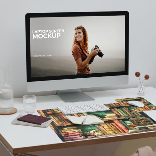 Ergonomic Desk Mat, Large & Small Mouse Pads + Wrist Rest, Anti-Slip, Memory Foam for Home Office Gaming (23.611.8in), Library Bookshelf - color: Library Bookshelf