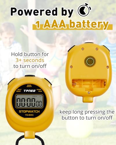 TPNEG Simple Stopwatch Timer - Easy to Use, Set Up, Read, and Carry - Large Display - On/Off, AAA Battery - Ideal for Coaches, Track and Field, Soccer Referees, Sports, Classroom - color: Yellow