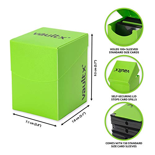 Vault X Large Standard Deck Box with 150 Black Sleeves, fits 100+ Sleeved Trading Cards (Green) - color: Green