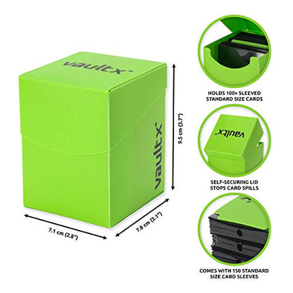 Vault X Large Standard Deck Box with 150 Black Sleeves, fits 100+ Sleeved Trading Cards (Green) - color: Green
