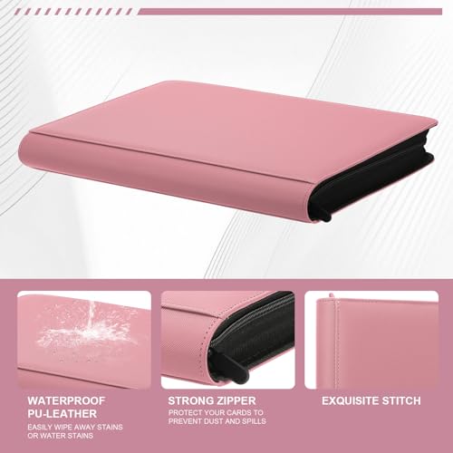 Toploader Binder, 9-Pocket 288 Cards Holder for 3"x4" Rigid Card Sleeves | Top Loader Binder with Sleeves Trading Card Binder for TCG,Sport Cards, PU Leather Cover, Side Loading (9 Pink) - color: 9Pink7