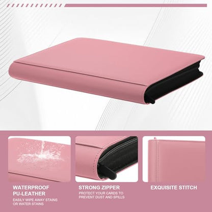 Toploader Binder, 9-Pocket 288 Cards Holder for 3"x4" Rigid Card Sleeves | Top Loader Binder with Sleeves Trading Card Binder for TCG,Sport Cards, PU Leather Cover, Side Loading (9 Pink) - color: 9Pink7