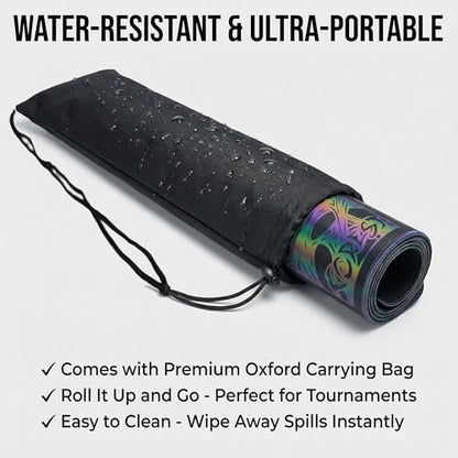 Holographic TCG Playmat for MTG with Waterproof Oxford Bag, Premium Trading Card Game Mat with Stitched Edges, Iridescent Elemental Game Pad, Anti-Slip Rubber Base (Basicland) - color: Basicland