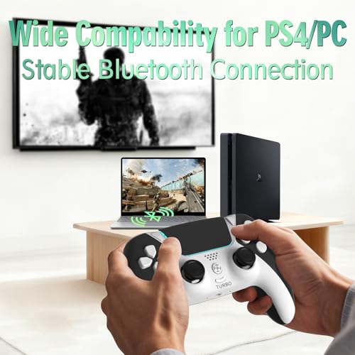 Upgrade for PS4 Controller, Wireless Control for PlayStation 4 Slim Pro PC Steam with 1200mAh, Remote with Dual Vibration Motion Sensor Map Button Turbo Shock ALPS Joystick