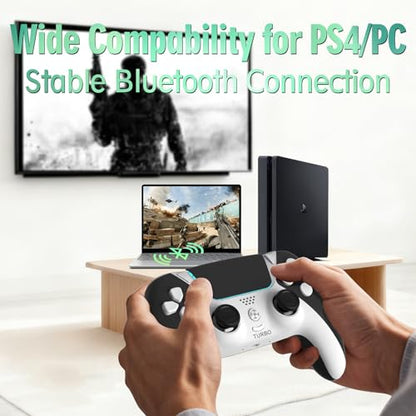 Upgrade for PS4 Controller, Wireless Control for PlayStation 4 Slim Pro PC Steam with 1200mAh, Remote with Dual Vibration Motion Sensor Map Button Turbo Shock ALPS Joystick