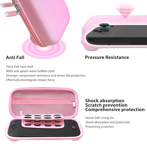 RAVEtone Travel Carrying Case Compatible with Nintendo Switch 2 Model 2025, Large Capacity Premium EVA Portable Hard Shell Pouch Waterproof Game Bag with 32 Game Cartridge Accessories (Pink) - color: Pink, style: Large