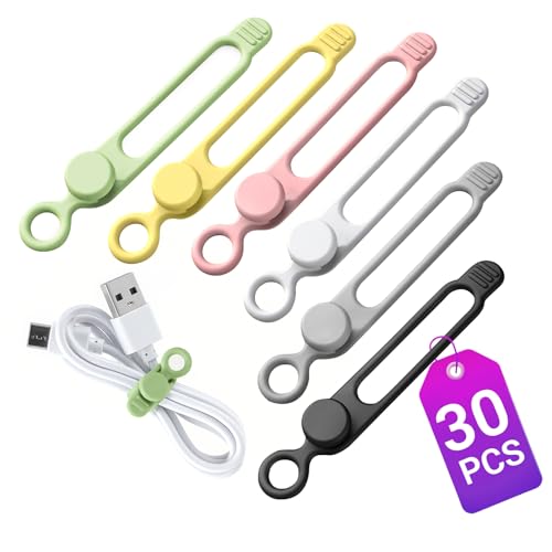 30 Pcs Silicone Cable Ties, Reusable Data Cable Organizer Wire Organizers for Office, Multipurpose Elastic Cord Wraps Cable Management for Charging Cord,Appliances,Home,Office,Kitchen,School,Travel - color: 30pcs-multicolor, size: 4.1 Inch