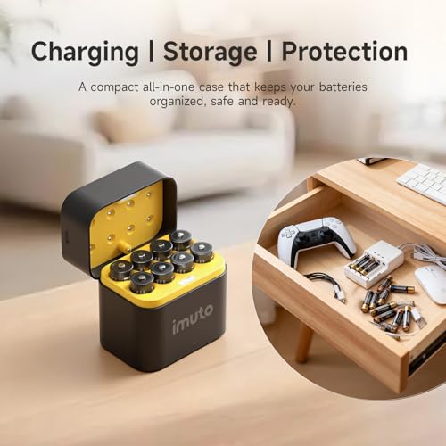 imuto Rechargeable aa Batteries with Charger, 3000mWh 8 Pack 1.5V 2A Output | Lithium Batteries aa, 8 Slot Storage Case Lithium aa Battery Charger, 1.5V 2A Output, 2500+ Cycle Life, 2.5H Fast Charging