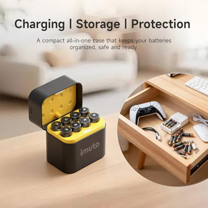 imuto Rechargeable aa Batteries with Charger, 3000mWh 8 Pack 1.5V 2A Output | Lithium Batteries aa, 8 Slot Storage Case Lithium aa Battery Charger, 1.5V 2A Output, 2500+ Cycle Life, 2.5H Fast Charging
