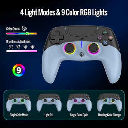 BETMI Wireless Controller for PS-5/Pro/Slim/PC (Black/Blue) | Hall Effect Joystick & Trigger/Macro/6-Axis Gyro Sensor/Dual Vibration/Built-in Speaker/3.5mm Audio Jack/RGB Light - color: Black/Blue