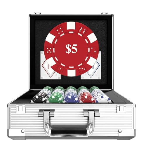 HEITOK 600pc Poker Chip Set 11.5g Iron Core Denominations Texas Holdem | 2-16 players, numbered values 1/5/25/100/500, aluminum case, cards, dice, dealer/small/big blind buttons, Blackjack - size: 600 numbered chips set