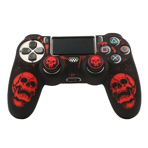 RALAN Skull HeadDesign Controller Skin Cover with 2 Thumb Grips Compatible with PS4/Playstation 4 Slim/Pro Controller - color: Skull Black Red