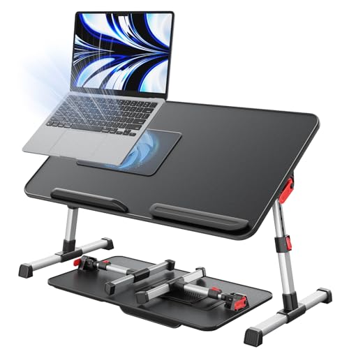 Laptop Desk for Bed with Cooling Fan, SAIJI Lap Desk Tray Table | Height & Angle Adjustable Laptop Stand for Bed, Lightweight Foldable Portable Computer Table for Couch Sofa Chair Floor Desk - color: Black