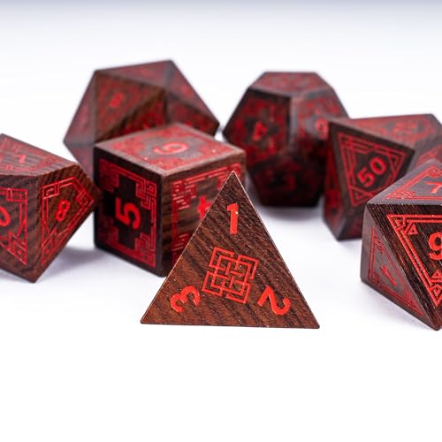 Wooden DND Dice Set Bubinga Wood Polyhedral Dice for Tabletop Games | Iron Box, DM Gift, for Dungeons and Dragons Role Playing Games - color: Bubinga Wood-hx