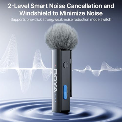 BOYA BOYALINK 2 Wireless Lavalier Microphone for iPhone/Camera/Android/PC | 3-in-1 RX, Mini Lapel Mic, 48kHz 24bit, 1000ft, 30h Use, 2 Level Noise reduction, Clip on Mic with USB-C/Lightning/3.5mm Plug