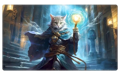 Playmat 24" x 14" Game Mats Tabletop Magic for MTG/TCG Cards, Trading Card Game Playing Stitched Play Mats Commander Deck Gaming Desk Mat Card Gameplay Mats, Cat Wizard Casting Spell - color: Cat Wizard Casting Spell, size: 24"X14"