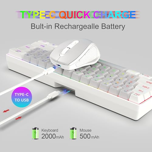 Snpurdiri 2.4G Wireless Gaming Keyboard and Mouse Combo, Include Mini 60% Mechanical Feel RGB Backlit Keyboard, Ergonomic Vertical Feel Small Wireless Mouse(White and Grey) - color: White Grey Combo