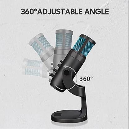 LiebeWH Desktop RGB USB Condenser Microphone 360° Adjustable for Recording Podcast Live Streaming Gaming