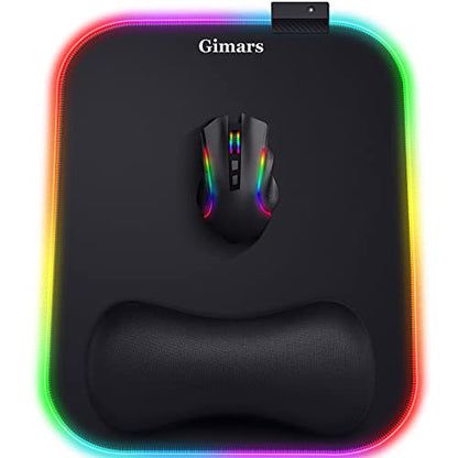 Gimars RGB Mouse Pad with Wrist Rest Support, 12 x 10 in Extra Large Ergonomic Gaming Mouse Pad with 10 LED Lighting Modes, Non-Slip Rubber Base for PC Gaming & Office - color: RGB-Wrist Rest