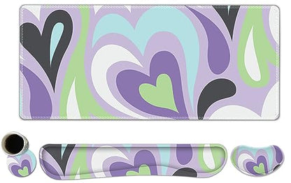 ToLuLu Extended Gaming Mouse Pad, Memory Foam Ergonomic Keyboard Mouse Wrist Rest Support Set, Large Desk Mat with Stitched Edges, Non-Slip Base Mousepad for Home Office Game Study, Purple Hearts - color: Purple Hearts