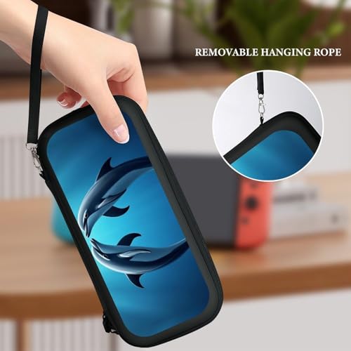 Protective Carrying Case Compatible with Switch, Travel Game Console Holder Bag with 15 Game Cartridges, Ocean Sea Animal Lover Dolphin Hard Shell Pouch - color: Color(99)