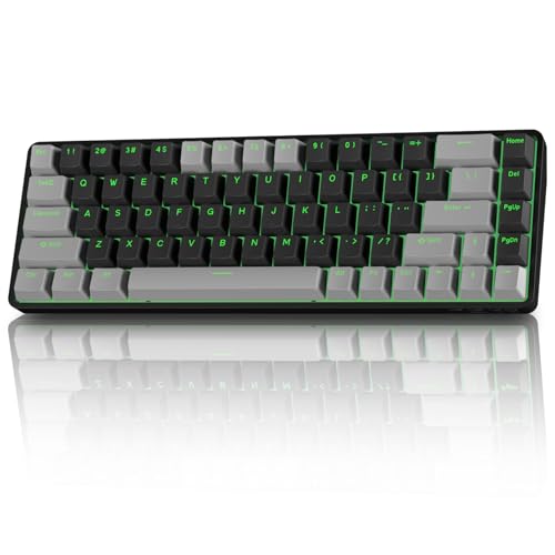 TMKB T68 60% Wireless Mechanical Gaming Keyboard, Tri-Mode BT5.0/2.4GHz/USB-C with Clicky Blue Switch, RGB Backlight, Anti-Ghosting, Compact 68 Keys, Wired/Wireless, Gray/Black - color: Grey Black/Blue Switch, size: Wireless