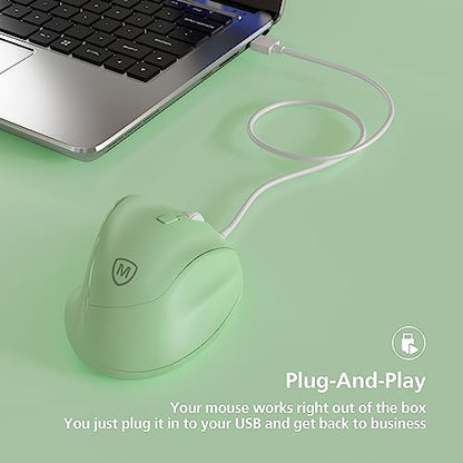 Micropack Ergonomic Mouse Wired for Laptop, PC Computer and Desktop, Ergo Mouse Vertical with Silent Clicks, Up to 3200 DPI Adjustable Mouse Sensitivity, Green - color: Green, size: Wired