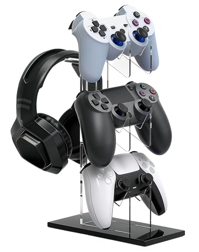 Controller Stand 3 Tiers, Universal Controller Holder Headphone Stand, Headset Holder, Acrylic Controller Display Stand Compatible with Xbox, PS5, PS4, NS - Ideal Desk Mount for Gamers,Black - color: Black