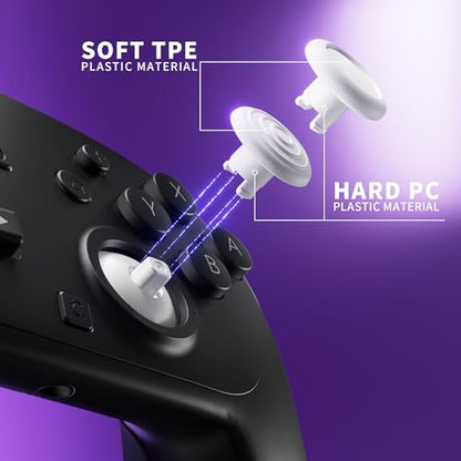 eXtremeRate ThumbsGear Interchangeable Ergonomic Thumbsticks for Nintendo Switch 2 Pro Controller, Replacement Analog Thumb Sticks & Tools, 2 Height Adjustable Convex & Concave Grip Joysticks - White - color: White