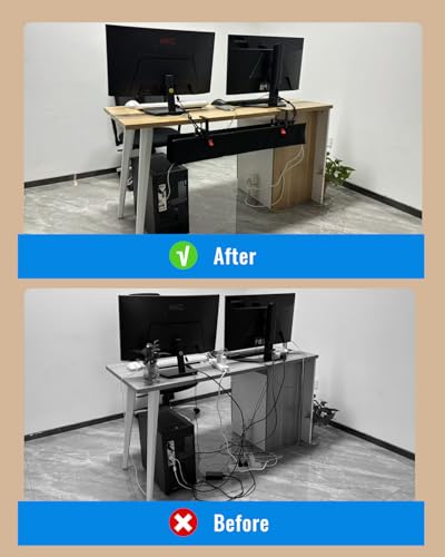 28" No Drill Under Desk Cable Management Tray - Upgraded Oxford Fabric with Cable Loop, No Damage to Table for Standing Desks and Home Office (Regular (28 Inch))