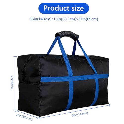 56 Inch Travel Duffel Bag, Heavy Duty 600D Foldable Large Capacity | 600D Water-Resistant Fabric, Reinforced Seams. Padded Handle & Blue Webbing. Folds Flat. For Camping, Gym, Sports & Travel. - size: 56"(L)*15"(W)*27"(H)