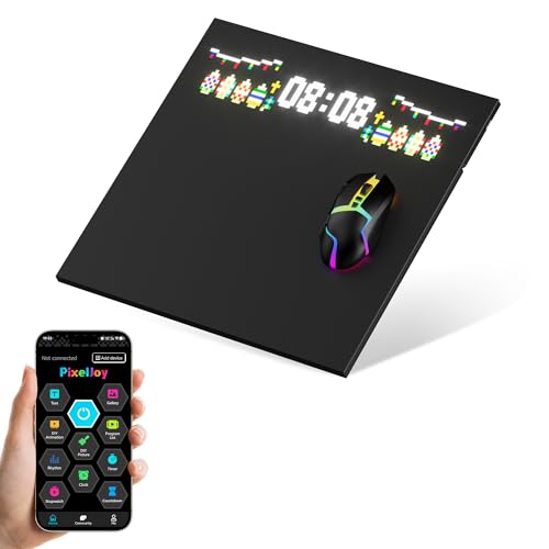 RGB Gaming Mouse Pad – LED Pixel Display with Custom Animations, Tempered Glass, Anti-Slip Base, App Control for Keyboard & Mouse, Multiple Sizes, S 13.8 x 11.9 in,Black - color: Black, size: 13.82"× 11.85"