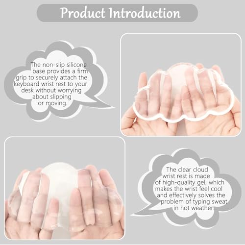 Gel Cloud Keyboard and Mouse Wrist Rest Set Cloud Silicone Clear Mouse Pad with Wrist Rest Extended Frosted Desk Mat Pad Acrylic Coaster Ergonomic Cute Wrist Pad for Computer Keyboard and Mouse 4PCS - color: 4pcs Clear Cloud White