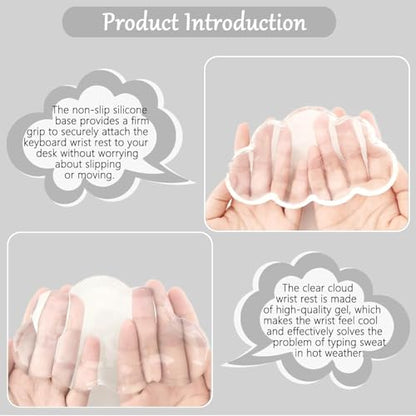 Gel Cloud Keyboard and Mouse Wrist Rest Set Cloud Silicone Clear Mouse Pad with Wrist Rest Extended Frosted Desk Mat Pad Acrylic Coaster Ergonomic Cute Wrist Pad for Computer Keyboard and Mouse 4PCS - color: 4pcs Clear Cloud White