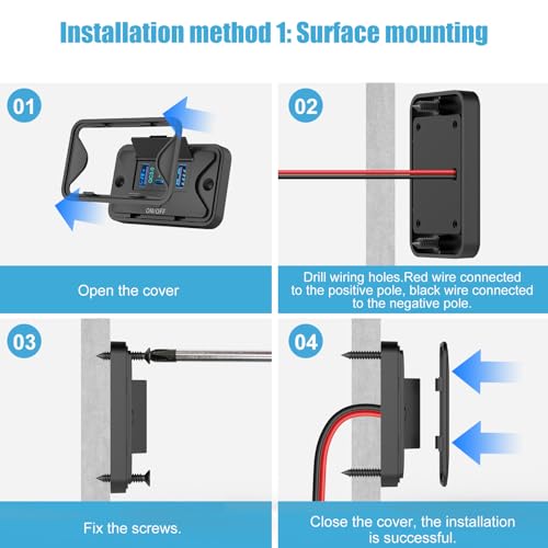 78W 4 Port 12V USB Outlet Wall Mount, Dual 36W PD & Dual 18W QC3.0 Lightweight Surface Mount Charger Socket Panel with Button Switch for Bus RV Truck Marine Golf Cart