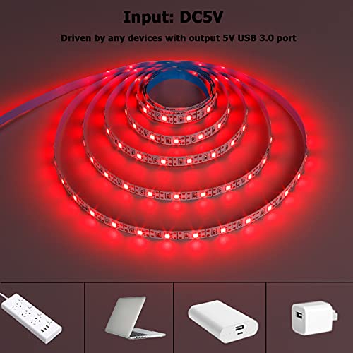 USB Red 620-625nm LED Strip 5V USB Powered 13.12ft/4M(2pcs x 6.6ft) | 240LEDs Flexible SMD2835 High Brightness No-Waterproof IP20 LED Tape Lights - color: Red
