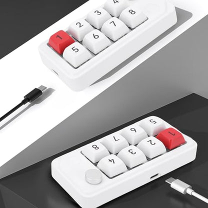 Wired USB C Numeric Keypad, 8 Keys Programmable One Handed Macro Mechanical Keyboard with Knob, for Tablet Laptop Desktop (White) - color: White