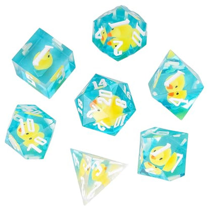 Cusdie Sharp Edge DND Dice, 7 PCs Yellow Duck Dice Set D&D D20 D12 D10 D8 D6 D4, Handcrafted Polyhedral Dice Set for RPG and Other Table Games(Yellow Duck) - color: Yellow Duck