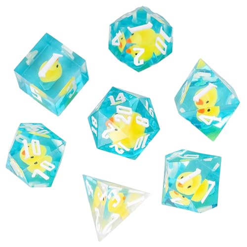 Cusdie Sharp Edge DND Dice, 7 PCs Yellow Duck Dice Set D&D D20 D12 D10 D8 D6 D4, Handcrafted Polyhedral Dice Set for RPG and Other Table Games(Yellow Duck) - color: Yellow Duck