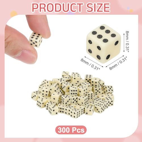 uxcell 300Pcs Mini Dice, 8mm/0.31" Acrylic Tiny Six Side Game Dot Square Dice Bulk for Table Board Game Party Activities, Beige/Black - color: Beige/Black, size: 8mm/0.31"