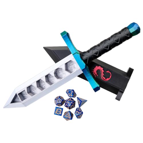 3D BEST-Q Dice Sword Holder (Dragon-Patterned 7PCS D20 Dice Set Included), Custom Polyhedral Dice Storage for Tabletop RPG - Dungeons and Dragons - DND - D&D (Blue&Green) - color: Blue&green