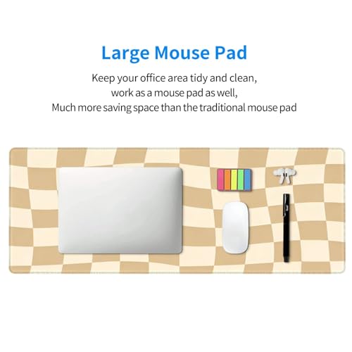 Gaming Mouse Pad, Large Beige Khaki Checkered Mousepad Laptop, Extended Mouse Mat, Long XL Waterproof Keyboard Pads, Big Non-Slip Mousepads for Game Office Home, 31.5 x 11.8 in - color: Beige Khaki Checkered