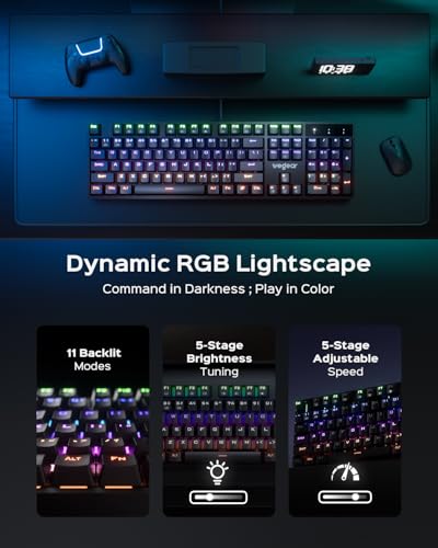 wegear Mechanical Gaming Keyboard with Clicky Switch, 104-Key Full Size RGB Backlit Wired Keyboard（11 Modes, Anti-Ghosting, Double-Shot ABS Keycaps, Lighted Computer Key-Board for PC Windows-Black