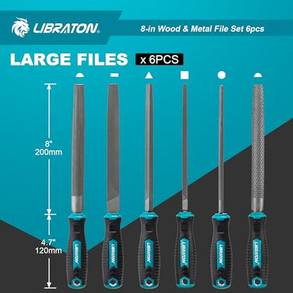 LIBRATON 6PCS Metal File Set, Metal Files, Metal Files for Steel | 5 Metal Rasp Files, 1 Wood File, 8" High-Carbon Steel Files with Rubber Handle, for Metalworking & Woodworking - style: Metal File-6PCS
