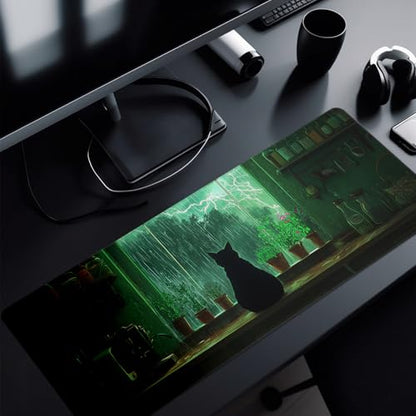 Green Black Cat Mouse Pad Abstract Big Mouse Pad 31.5x11.8 Inch Cat Texture Non-Slip Rubber Base Large Mousepad Stitched Edges Keyboard Mouse Mat Desk Pad for Office and Home - color: Green Black Cat