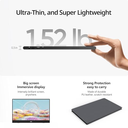 MNN 15.6" FHD 60Hz Portable Monitor USB-C HDMI IPS HDR Gaming Laptop | 15.6" FHD IPS HDR, 0.76cm/694g, USB-C one-cable, PC/Mac/Phone/Switch, speakers+stand, L/P, low blue, work&game - size: 15.6" 1080P