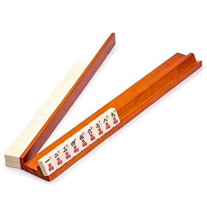 Yellow Mountain Imports 18-Inch Dark Pine Wooden Mahjong Game Racks with Built-in Pushers - Set of 4 - color: Dark Pine